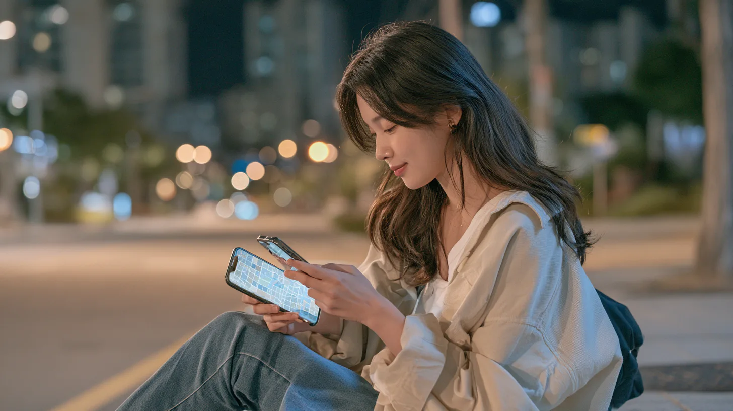 휴대폰에서 약 1km 격자 위치를 확인하는 이용자